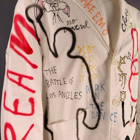 GUERNIKA Size M White Multi Color Graphic Single Breasted Coat - Picture 3 of 10